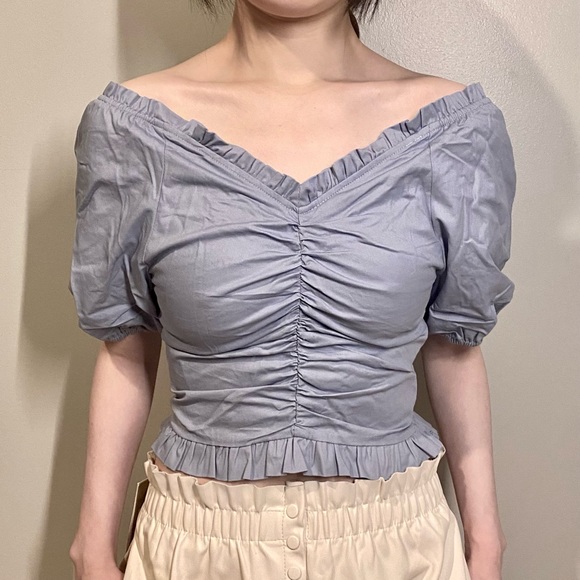 Blue Ruffled Top (could be worn off shoulder) - Picture 2 of 3